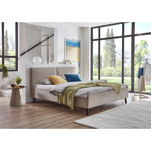 Smėlio spalvos dvigulė lova audiniu dengta su lovos grotelėmis 160x200 cm Piano – Meise Möbel-image-1