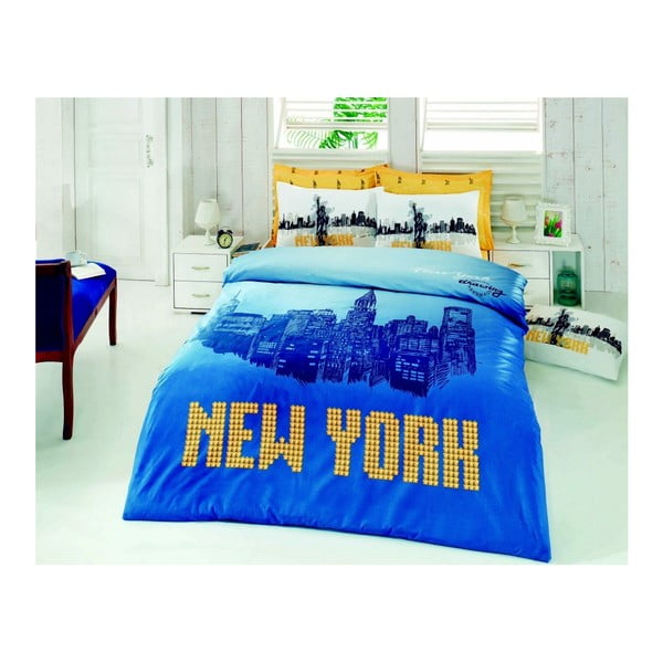 Dvigulė patalynė su paklode su užrašu "New York", 200 x 220 cm
