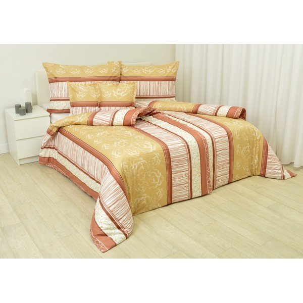 Geltonai oranžinė medvilninio satino dvigulė paklodė 200x220 cm Stripes 