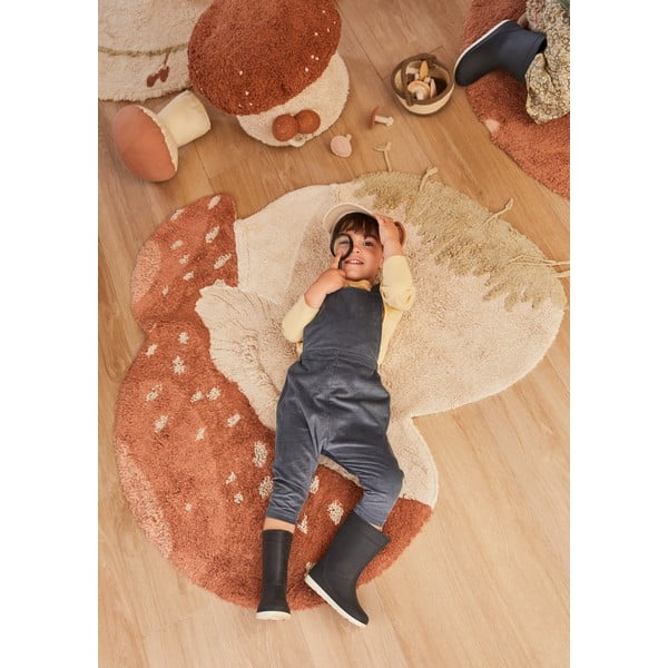 Skalbiamas/rankų darbo iš medvilnės vaikiškas kilimas raudonos plytų spalvos/kreminės spalvos 120x120 cm Boletus – Lorena Canals-image-4