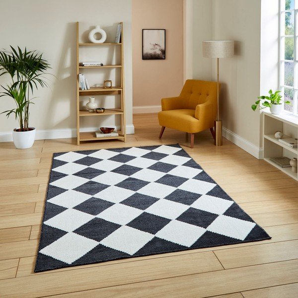 Skalbiamas juodos ir baltos spalvos kilimas 80x150 cm Lyna Charcoal&White – Think Rugs-image-1