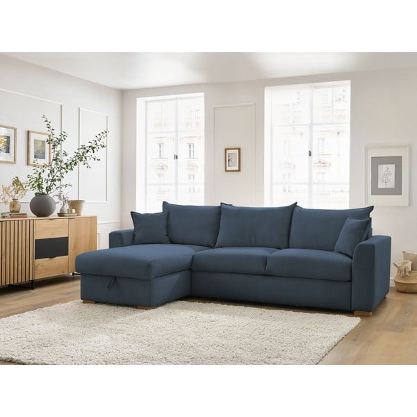 Iš kordinio velveto sulankstoma kampinė sofa tamsiai mėlynos spalvos (kintama) Augustin – Bobochic Paris-image-1