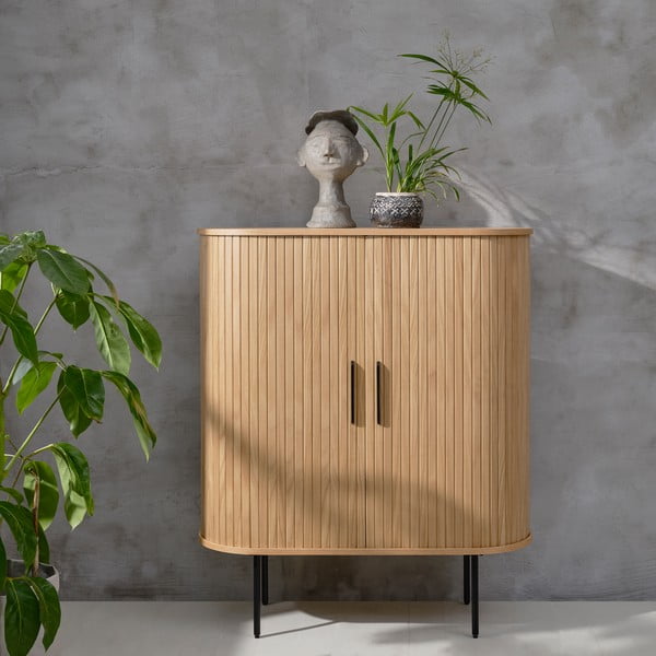 Spintelė natūralios spalvos iš ąžuolo su stumdomomis durimis 100x118 cm Nola – Unique Furniture-image-1