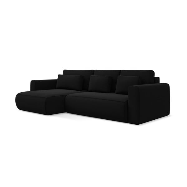 Juodos spalvos iš velveto sulankstoma/su sandėliavimo vieta kampinė sofa (su kairiuoju kampu/su gultu) Kapua – Makamii-image-3