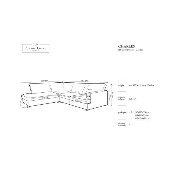 "Windsor & Co Sofos Daphne" pilka kampinė sofa, kairysis kampas-image-4