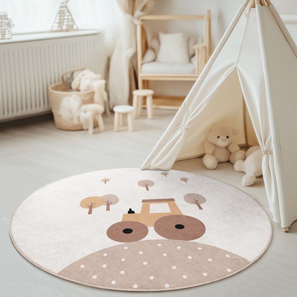 Skalbiamas smėlio spalvos vaikiškas kilimas ø100 cm Tractor World – Mila Home-image-4