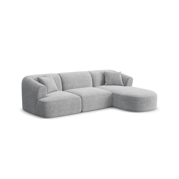 Šviesiai pilkos spalvos kampinė sofa iš kordinio velveto (su dešiniuoju kampu/su gultu) Campi – Cosmopolitan Design-image-1