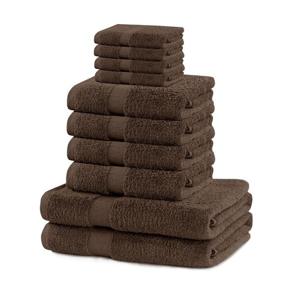 Rudos spalvos iš frote audinio iš medvilnės vonios rankšluosčių rinkiniai 10 vnt. Marina – DecoKing
