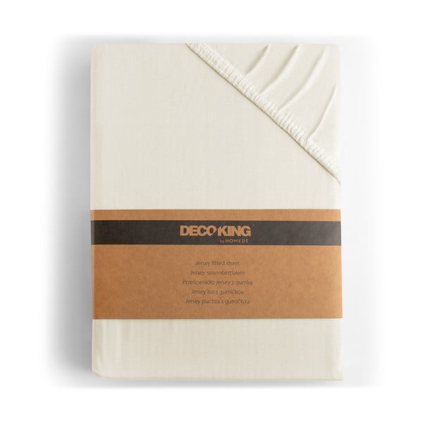 Baltos spalvos/kreminės spalvos iš Jersey audinio paklodė su guma 200x200 cm Amber – Restilo-image-4