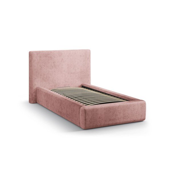 Rožinės spalvos viengulė lova audiniu dengta su sandėliavimo vieta su lovos grotelėmis 90x200 cm Amy – Micadoni -image-2