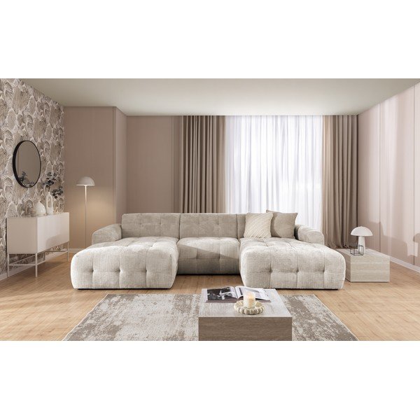 Smėlio spalvos kampinė sofa („U“ formos/su gultu) Melva – Ropez-image-4