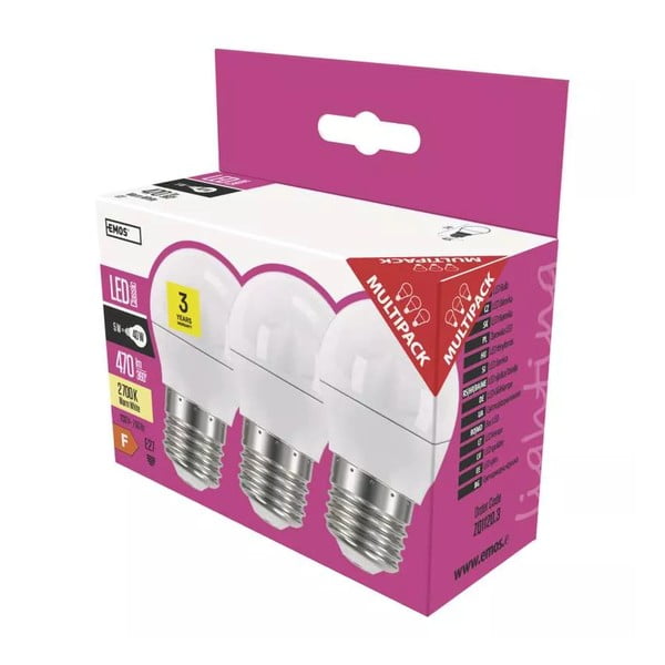 Šiltos LED lemputės 3 vnt. 5 W E27, – EMOS-image-1