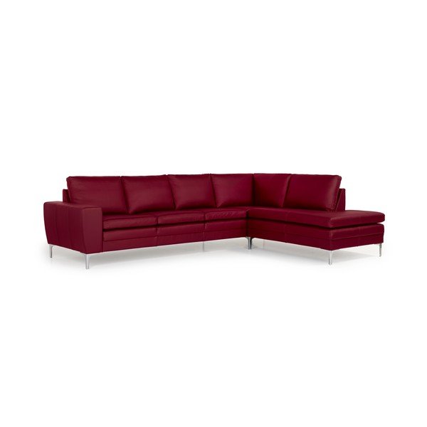 Raudona odinė kampinė sofa Scandic Twigo, dešinysis kampas-image-4