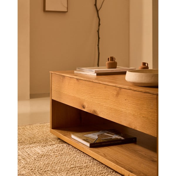 Natūralios spalvos kavos staliukas iš ąžuolo 60x120 cm Alguema – Kave Home-image-2