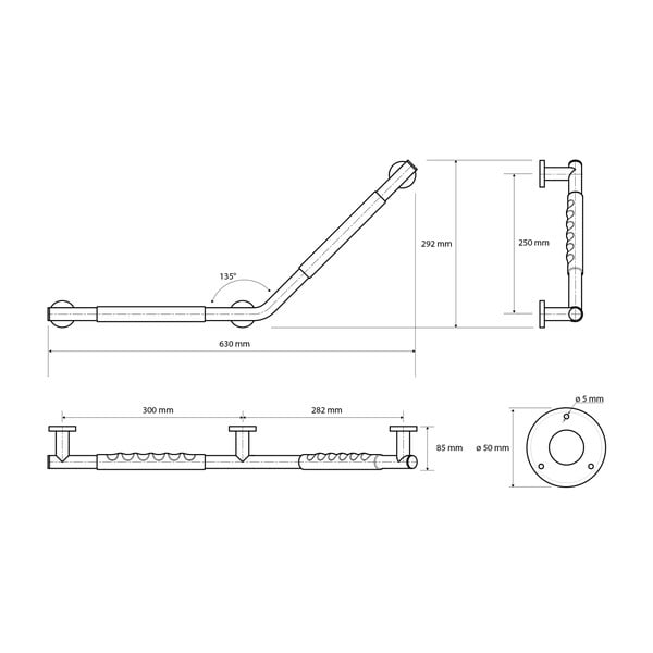 Sieninė iš nerūdijančio plieno rankena 71,5 cm 135° Left – Sapho-image-1