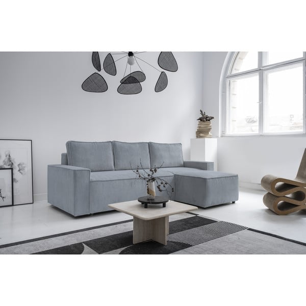 Iš kordinio velveto sulankstoma kampinė sofa šviesiai pilkos spalvos (kintama) Brave Dave – Miuform-image-3
