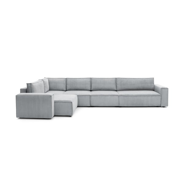 Kampinė sofa šviesiai pilkos spalvos iš kordinio velveto (su kairiuoju kampu) Nihad modular – Bobochic Paris