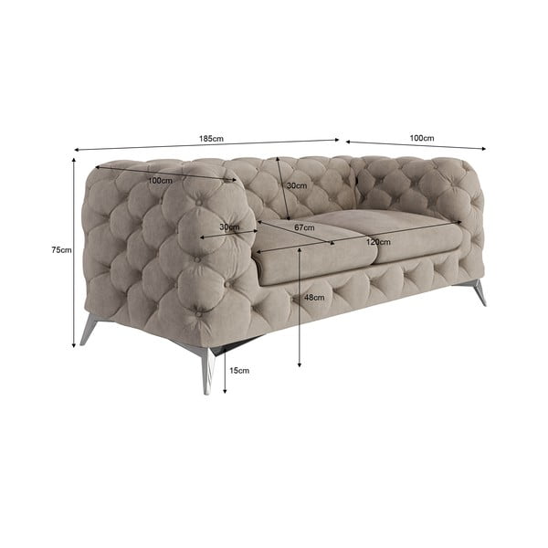 Pilkai smėlinės spalvos iš velveto sofa 185 cm Chelsea – Ropez-image-4