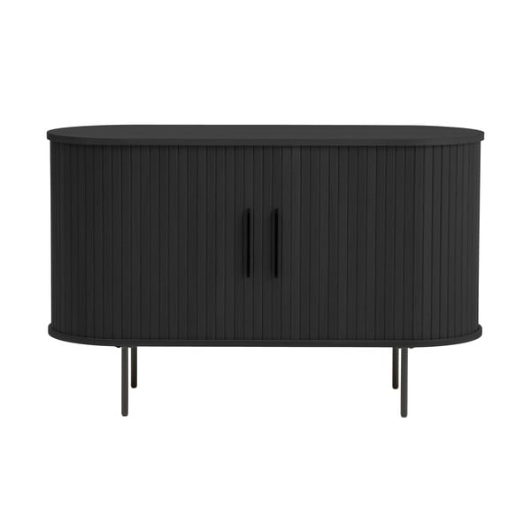 Šoninė spintelė juodos spalvos iš ąžuolo su stumdomomis durimis 120x76x45 cm Nola – Unique Furniture
