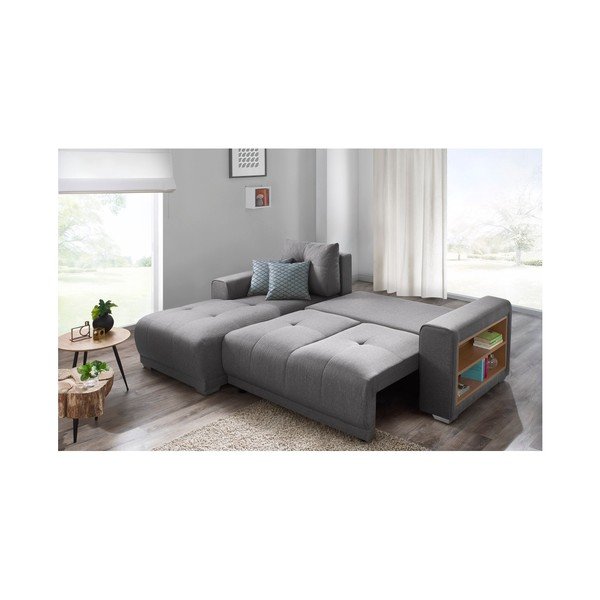 "Bobochic Paris Lisbona" pilka sofa-lova su laikymo vieta porankyje, kairysis kampas-image-4