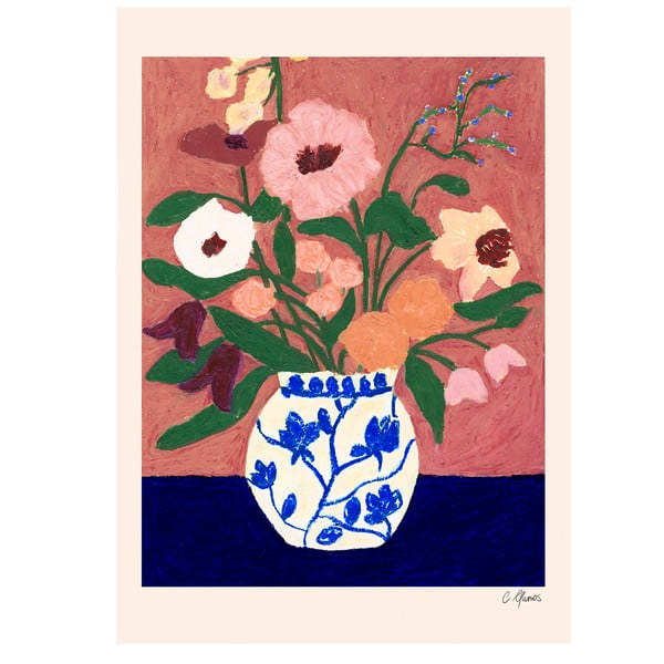 Plakatas 30x40 cm Flowers on Blue Table – Carla Llanos – The Poster Club