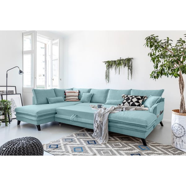 Šviesiai mėlyna U formos sofa-lova Miuform Charming Charlie, kairysis kampas-image-4