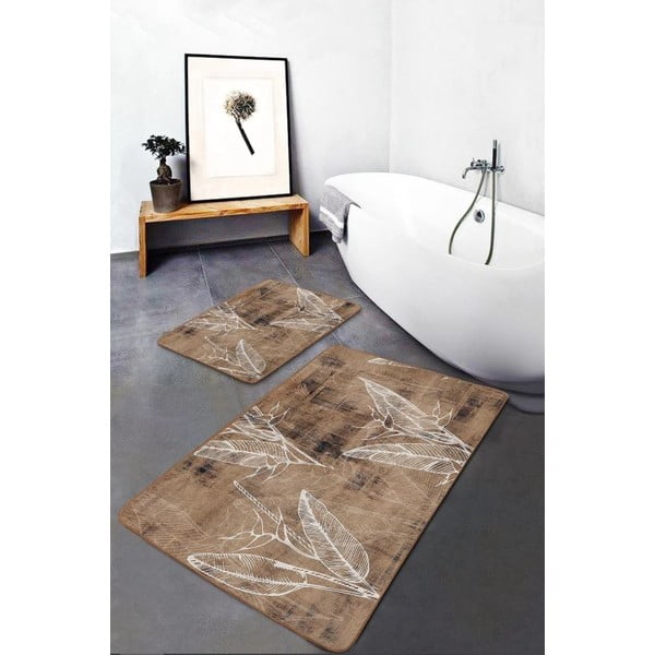 Rudos spalvos iš velveto vonios kilimėliai 2 vnt. 60x100 cm – Mila Home-image-3