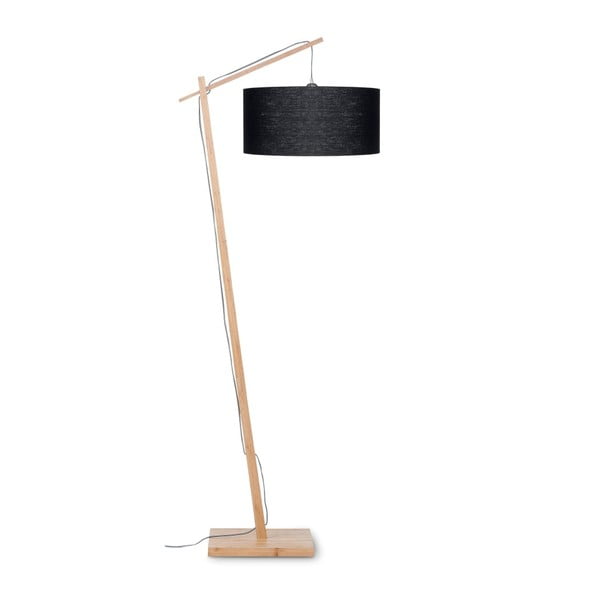 Grindų šviestuvas su juodu gaubtu ir bambuko konstrukcija Good&Mojo Andes