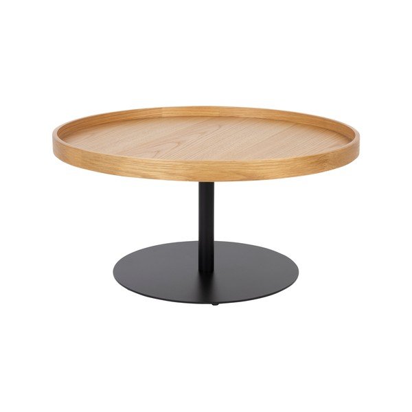 Natūralios spalvos apvalios formos kavos staliukas su ąžuolo dekoro stalviršiu ø 70 cm Yuri L – White Label