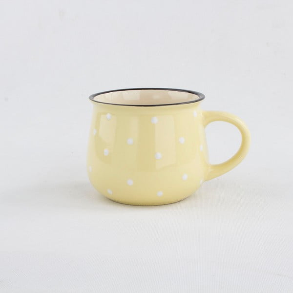Geltonos spalvos keraminis puodelis su taškeliais Dakls, 0,8 l talpos