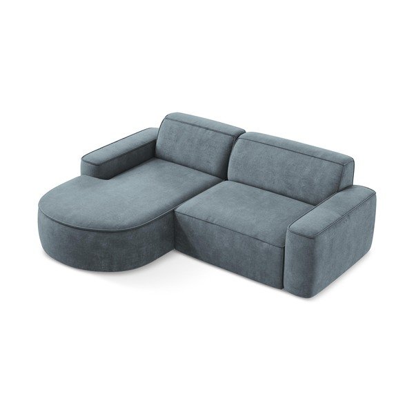 Pilkai mėlynos spalvos iš šenilinio audinio kampinė sofa (su kairiuoju kampu/su gultu) Omao – Makamii-image-4