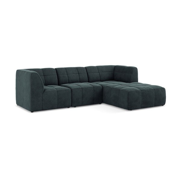 Mėlynos spalvos kampinė sofa iš velveto (su dešiniuoju kampu/su gultu) Aloha – Makamii-image-2