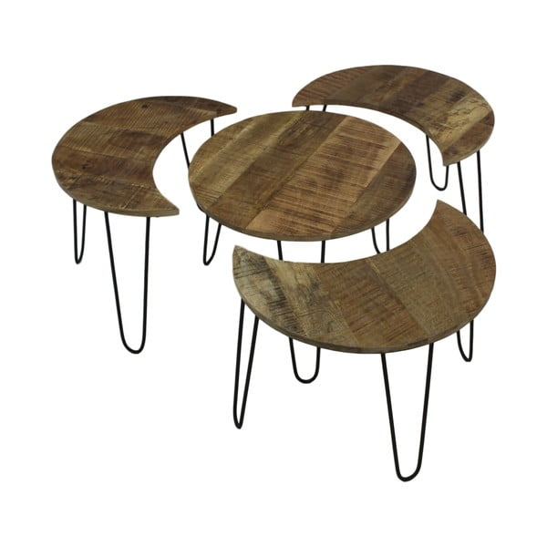 4 mangmedžio medienos kavos staliukų rinkinys HSM kolekcija "Puzzle