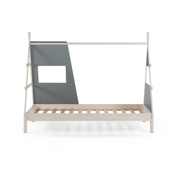 Pilkai žalios spalvos naminė iš pušies masyvo vaikiška lova su lovos grotelėmis 90x200 cm Enola – Marckeric-image-3