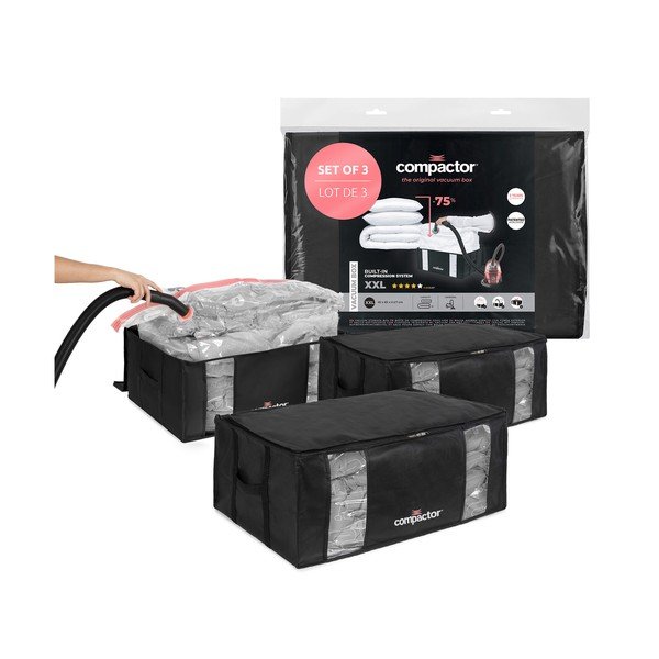 Vakuuminės juodos spalvos iš plastiko daiktadėžės 3 vnt. 65x45x27 cm Black Edition – Compactor