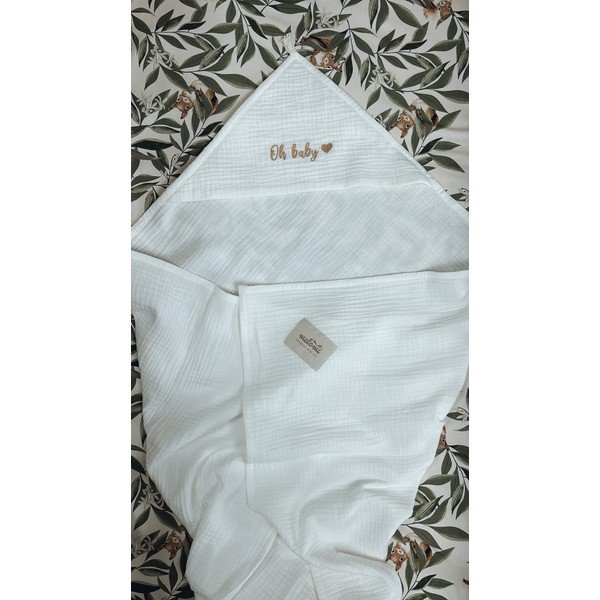 Iš muslino vaikiškas rankšluostis su gobtuvu baltos spalvos 85x85 cm Muslin – Malomi Kids-image-2