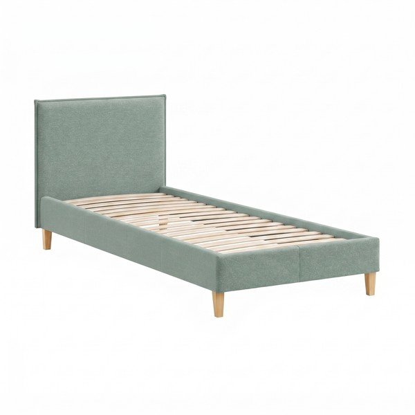 Viengulė lova žalios spalvos audiniu dengta su lovos grotelėmis 90x200 cm Tina – Ropez