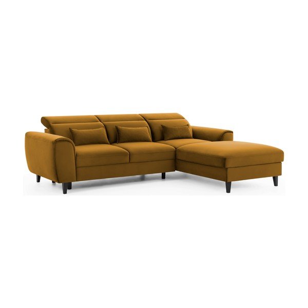 Geltonos spalvos iš velveto sulankstoma/su sandėliavimo vieta kampinė sofa (su dešiniuoju kampu/su gultu) Foble – ELTAP-image-2