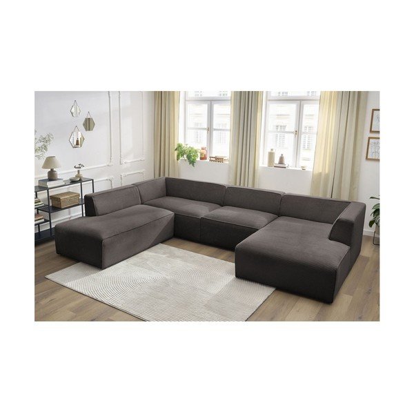 Rudos spalvos iš kordinio velveto modulinė kampinė sofa (su kairiuoju kampu/„U“ formos) Megeve – Bobochic Paris-image-3
