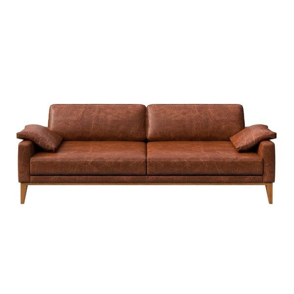 Raudonai ruda odinė sofa MESONICA Musso, 211 cm