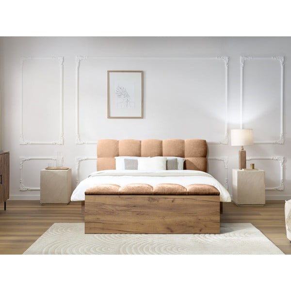 Dvigulė lova šviesiai rožinės spalvos audiniu dengta su lovos grotelėmis 180x200 cm Kumo – Bobochic Paris-image-3