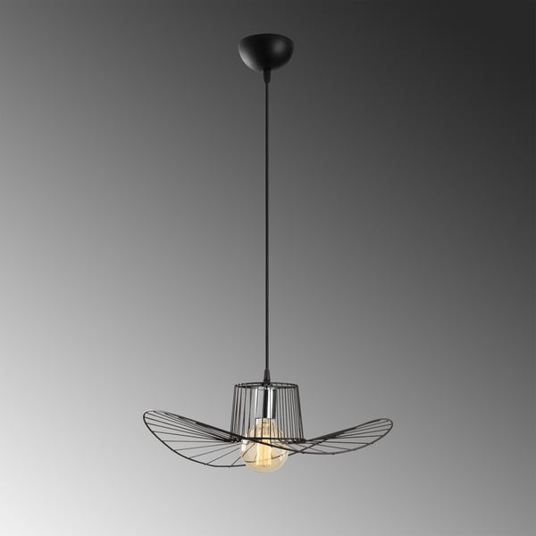 Juodos spalvos kabantis šviestuvas ø 50 cm su metaliniu gaubtu Tel – Opviq lights-image-1