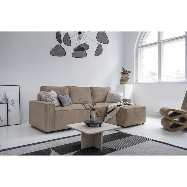Iš kordinio velveto sulankstoma kampinė sofa smėlio spalvos (kintama) Brave Dave – Miuform-image-2