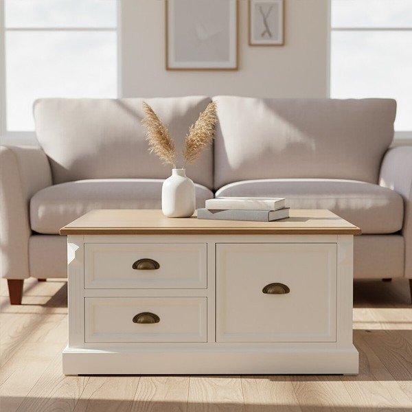 Baltos spalvos kavos staliukas iš eglės 90x90 cm Hardwick – Premier Housewares-image-1