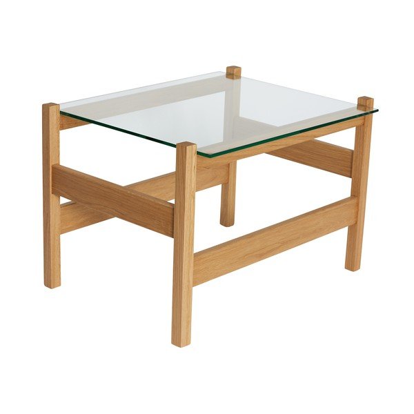 Natūralios spalvos kavos staliukas su stikliniu stalviršiu 52x66 cm Ledge – Hübsch