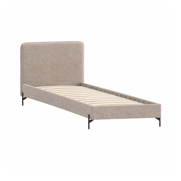 Viengulė lova šviesiai rudos spalvos audiniu dengta su lovos grotelėmis 90x200 cm Barker – Ropez