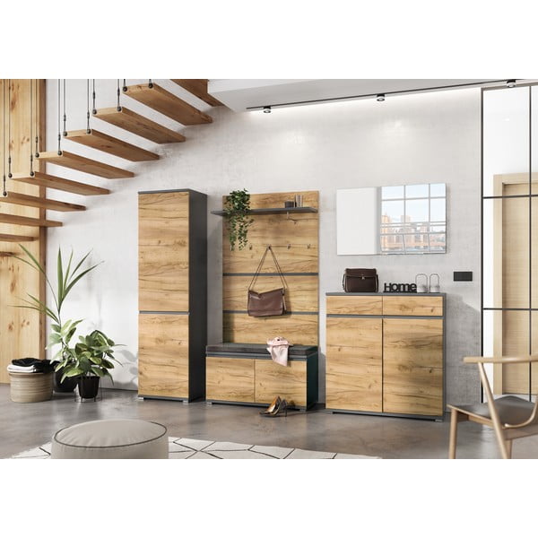 Ąžuolo dekoro batų spinta su stalčiais Lissabon - Germania-image-4