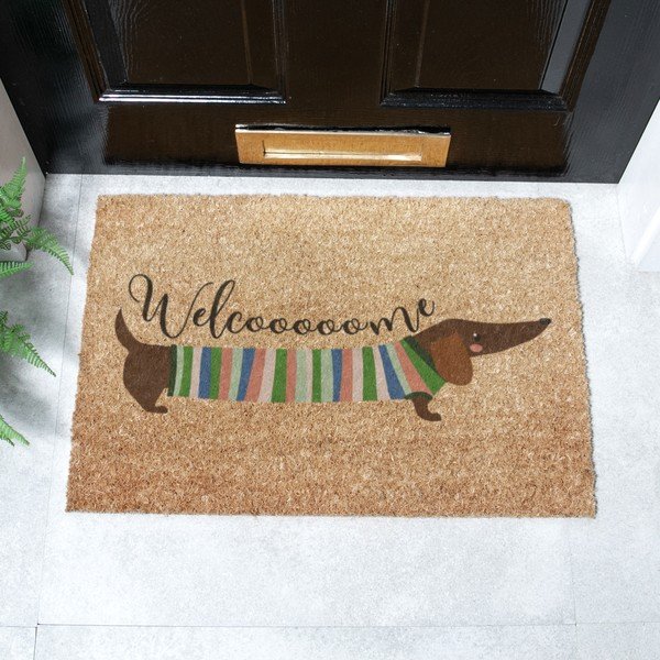 Iš kokoso pluošto grindų kilimėlis 40x60 cm Welcome Sausage Dog – Artsy Doormats-image-2