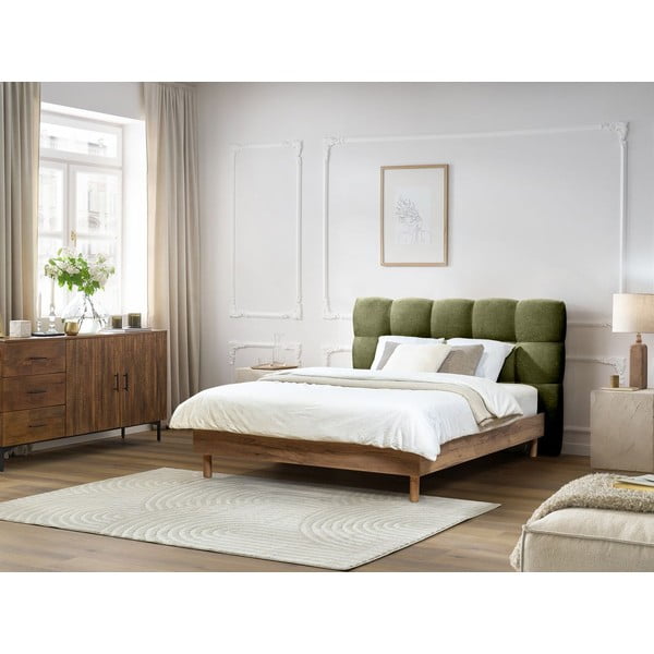 Dvigulė lova žalios spalvos audiniu dengta su lovos grotelėmis 180x200 cm Kumo – Bobochic Paris-image-1