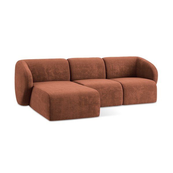 Terakotos spalvos kampinė sofa iš šenilinio audinio (su kairiuoju kampu/su gultu) Lani – Makamii-image-4